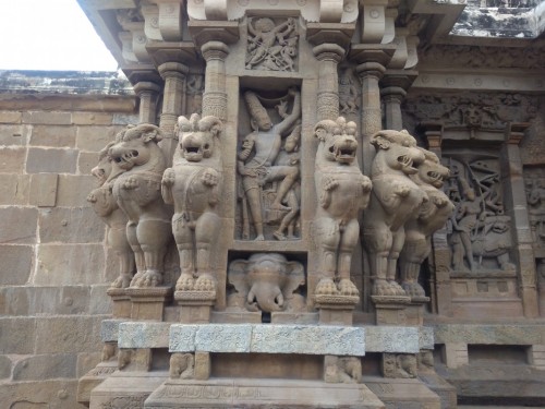 The Kanchi Kailasanathar temple is the oldest structure in Kanchipuram. Located in Tamil Nadu, India, it is a Hindu temple in the Tamil architectural style. It is dedicated to the Lord Shiva, and is known for its historical importance. The temple was built from 685-705 AD by a Rajasimha (Narasimhavarman II) ruler of the Pallava Dynasty. The low-slung sandstone compound contains a large number of carvings, including many half-animal deities which were popular during the early Pallava architectural period.The structure contains 58 small shrines which are dedicated to various forms of Shiva. These are built into niches on the inner face of the high compound wall of the circumambulatory passage. The temple is one of the most prominent tourist attractions of the city