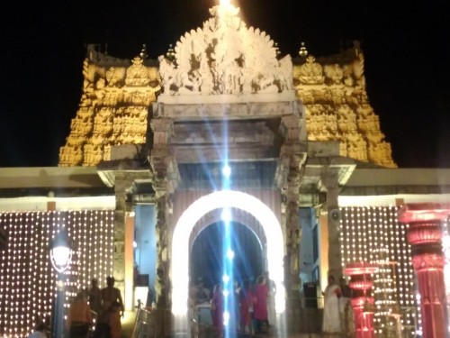 The Padmanabhaswamy temple is a Hindu temple located in Thiruvananthapuram, state capital of Kerala, India. The name of the city of Thiruvananthapuram in Malayalam translates to "The City of Lord Ananta", referring to the deity of the Padmanabhaswamy temple. The temple is built in an intricate fusion of the Chera style and the Dravidian style of architecture, featuring high walls, and a 16th-century gopura. While the Ananthapura temple in Kumble is considered the original seat of the deity ("Moolasthanam"), architecturally to some extent, the temple is a replica of the Adikesava Perumal temple in Thiruvattar.
The principal deity Padmanabhaswamy (Vishnu) is enshrined in the "Anantha Shayana" posture, the eternal yogic sleep on the serpent Adi Shesha.