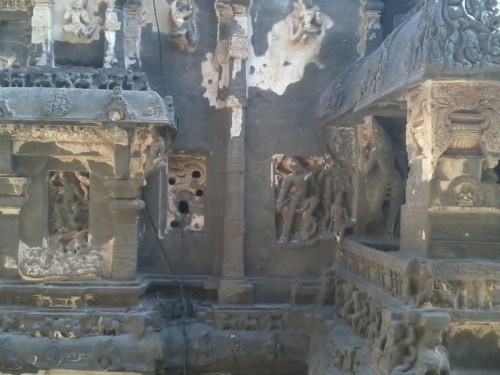 Ellora is a UNESCO World Heritage Site located in the Aurangabad district of Maharashtra, India. It is one of the largest rock-cut monastery-temple cave complexes in the world, featuring Jain, Buddhist and Hindu, monuments, and artwork, dating from the 600–1000 CE period.Cave 16, in particular, features the largest single monolithic rock excavation in the world, the Kailasha temple, a chariot shaped monument dedicated to Lord Shiva. The Kailasha temple excavation also features sculptures depicting the gods, goddesses and mythologies found in Vaishnavism, Shaktism as well as relief panels summarizing the two major Hindu Epic