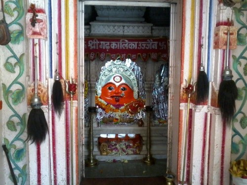 The Kal Bhairav temple is a Hindu temple located in the Ujjain city of Madhya Pradesh, India. It is dedicated to Kal Bhairav, the guardian deity of the city. Located on the banks of the Shipra River, it is one of the most active temples in the city, visited by hundreds of devotees daily. Liquor is one of the offerings made to the temple deity.