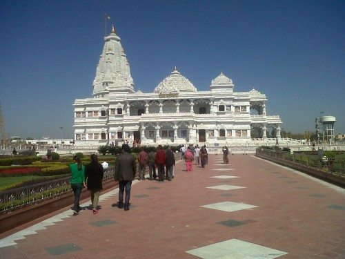 Prem Mandir (The Temple of Divine Love) is a Hindu temple in Vrindavan, Mathura, India. It is maintained by Jagadguru Kripalu Parishat, an international non-profit, educational, spiritual, charitable trust.
The complex is on a 55-acre site on the outskirts of Vrindavan, and is dedicated to Lord Radha Krishna and Sita Ram, Radha Krishna on the first level and Sita Ram on the second level.

The temple structure was established by the fifth Jagadguru, Kripalu Maharaj. Figures of Shri Krishna and his followers depicting important events surrounding the Lord's existence cover the main temple.