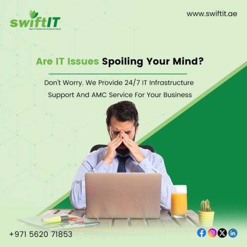 Are IT issues stressing you out? Relax. We offer 24/7 IT infrastructure support and Annual Maintenance Contract (AMC) services for your business. Count on us to keep your systems running smoothly, so you can focus on growth.

Contact us now for installation!

???? +971 562071853

???? https://swiftit.ae/