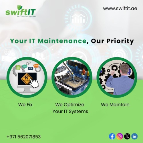 Your business deserves uninterrupted IT performance! With our comprehensive IT maintenance services, we ensure your systems stay reliable, secure, and ready to support your goals.

Contact us for more information.

???? +971 562071853

???? https://swiftit.ae/

#ITMaintananceServicesAbuDhabi #ITSolutionsAbuDhabi #TopITCompaniesAbuDhabi #BestITCompaniesAbuDhabi #ITServicesAbuDhabi #BiometricAttendanceSystemAbudhabi #TimeAttendanceSystemAbuDhabi #ITSupportAbuDhabi #SwiftITServices #SwiftITAbuDhabi #SwiftITUAE